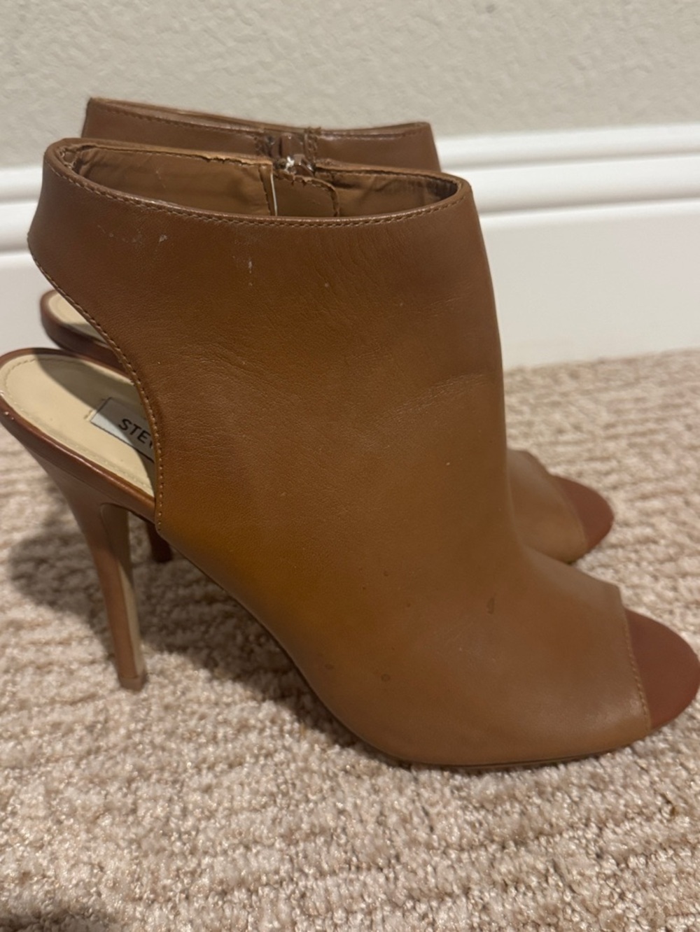 Women's Tan Open-Toe Stiletto Booties